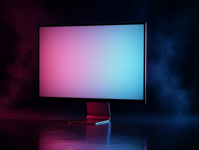 Monitor displaying a soft pastel gradient screen