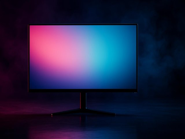 Monitor displaying a smooth pink to blue gradient on a slim black stand
