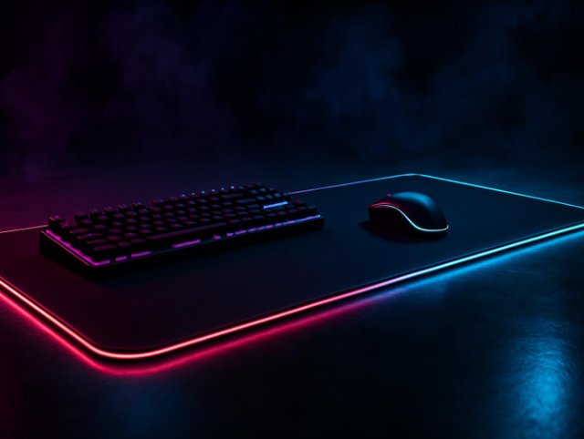 Extended mousepad covering the full desk under keyboard and mouse