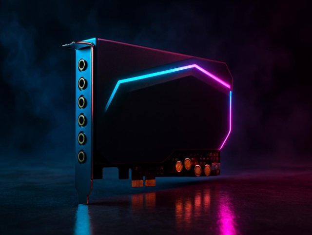 Internal expansion card with a rear port bracket and a glowing outline