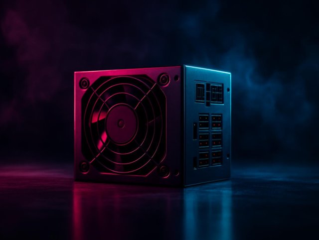 Compact SFX power supply showing its fan and modular ports