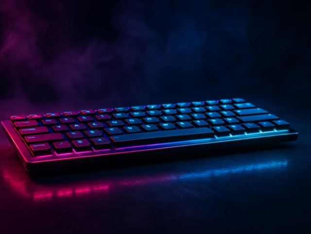 Full-size keyboard with pink and blue backlighting