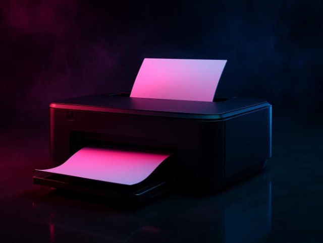 Open printer with a jammed sheet of paper being removed from the tray
